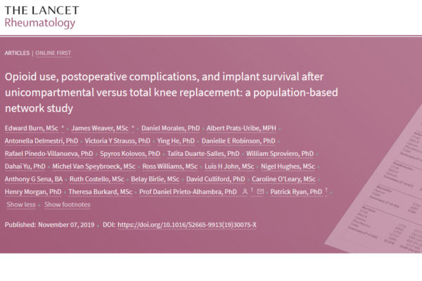 EHDEN knee replacement study results published in Lancet Rheumatology, truly elevating observational data.